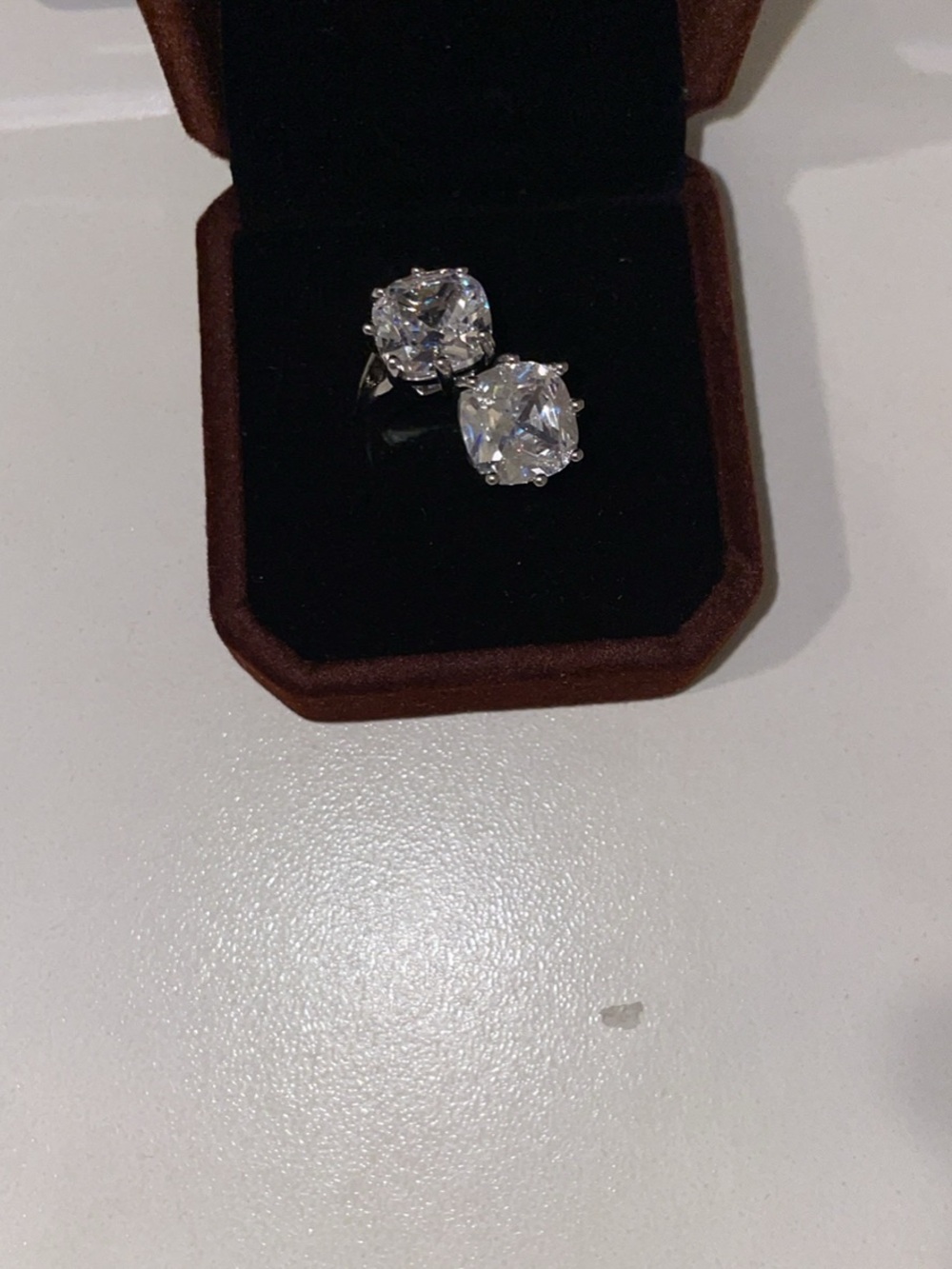 Classic PT950 stamped Silver Cubic Zirconia diamond open ring- White